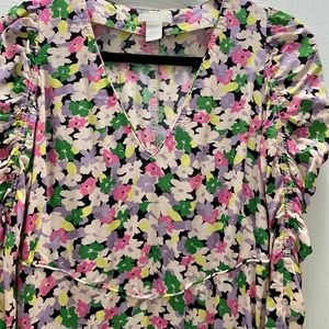 H&M floral medi/ maxi dress puff sleeves